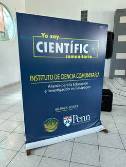 A banner for a community science institute in Galápagos. It says Yo soy científic@ comunitario (I'm a community scientist).